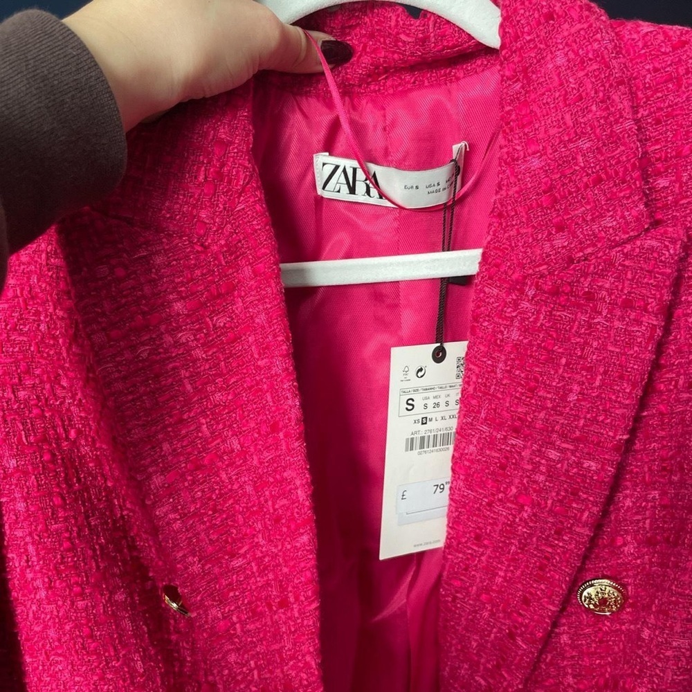 Zara Vibrant Pink Textured Blazer - SMALL